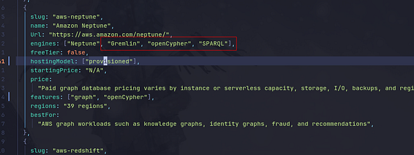 A table listing database engines and query languages with manual corrections indicated.