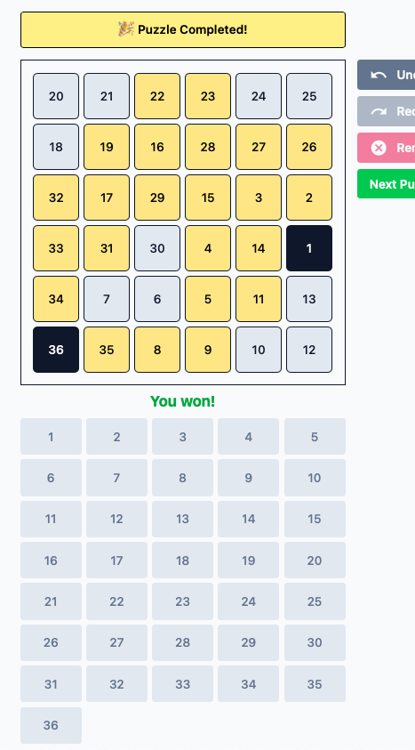 A completed puzzle grid with a congratulatory message.