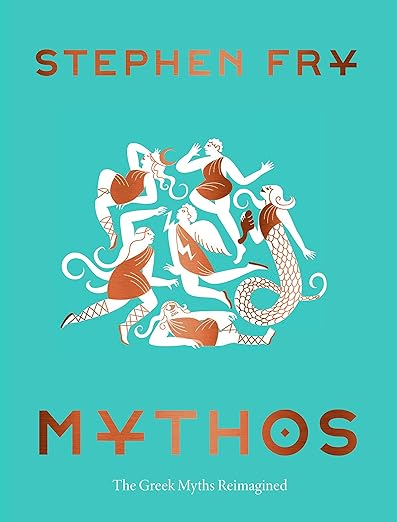 The image features the cover of a book titled 'Mythos' by Stephen Fry.
