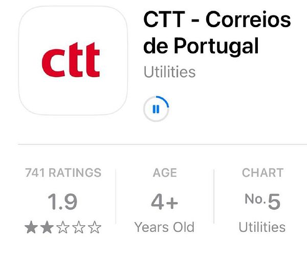 The image displays the App Store page for the CTT - Correios de Portugal app.