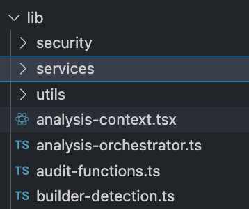 The image displays a file structure from a code editor, highlighting various modules and files.