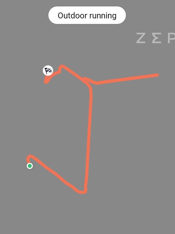 Route map of an outdoor running workout.