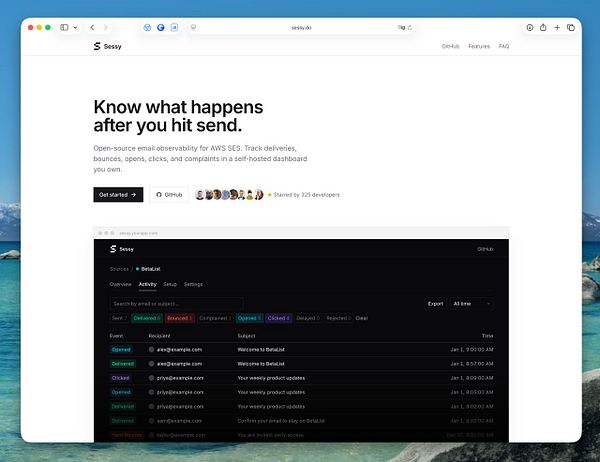 A website marketing page design featuring a header, mobile app screenshots, and a call-to-action section with user testimonials.