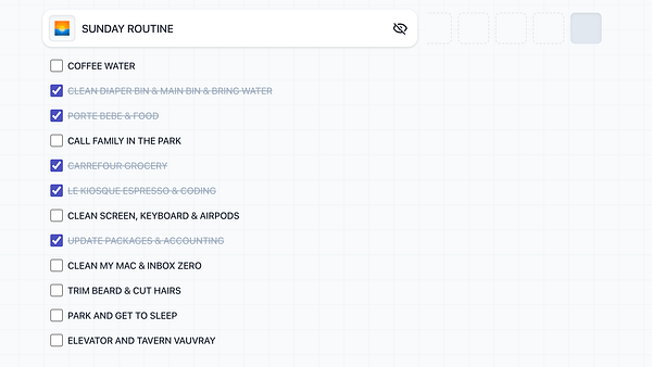 A digital checklist for a Sunday routine with various tasks.
