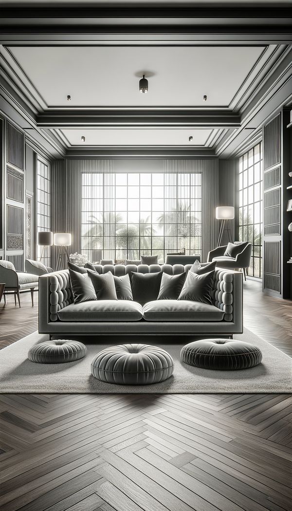 a luxurious, deep-seated Club Sofa in a stylish living room, surrounded by soft throw pillows, with large windows in the background letting in natural light