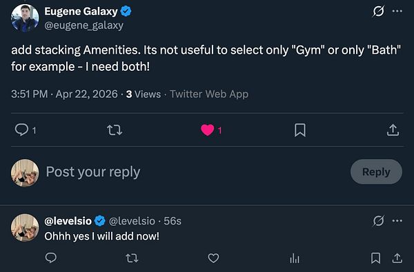 Screenshot of a multi-amenities selector interface for hotels showing various amenity options with toggle switches and an active search bar at the top.