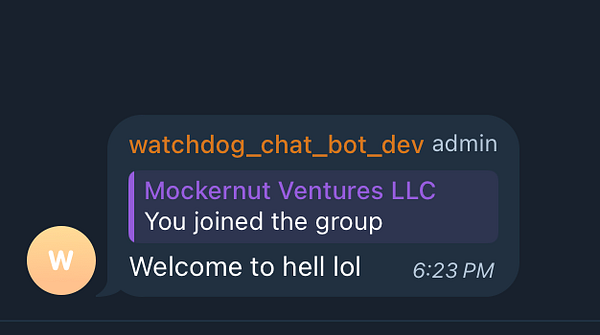 A chat interface displaying a welcome message from a group admin.