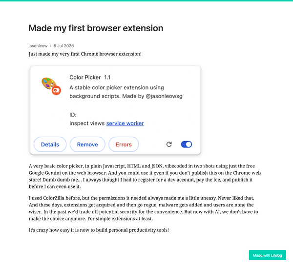 Screenshot of a user's browser displaying the TiinyHost browser extension interface on a webpage hosting an image upload.