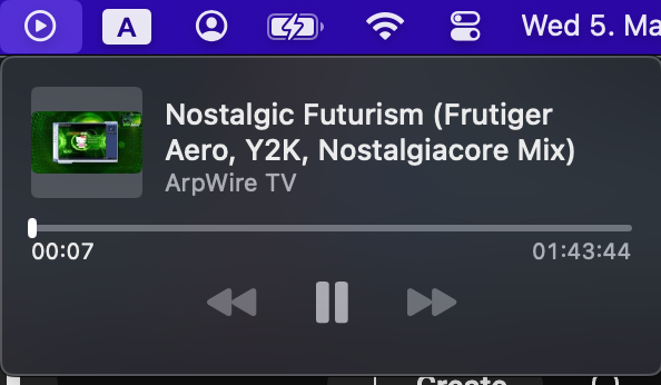 A media player interface displaying a track titled 'Nostalgic Futurism'.