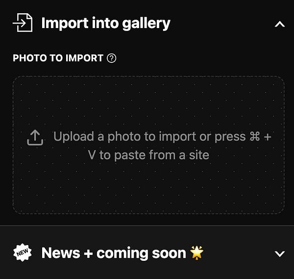 The image displays a user interface for importing photos into a gallery.