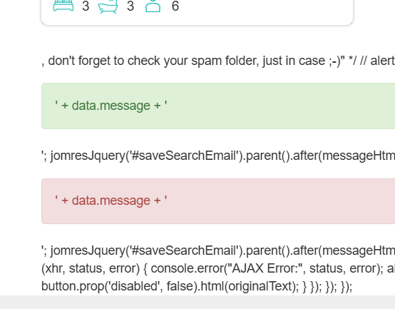 The image displays a code snippet related to a bug fix for a save search feature in a web application.