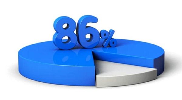 A 3D pie chart illustrating an 86% profit margin.