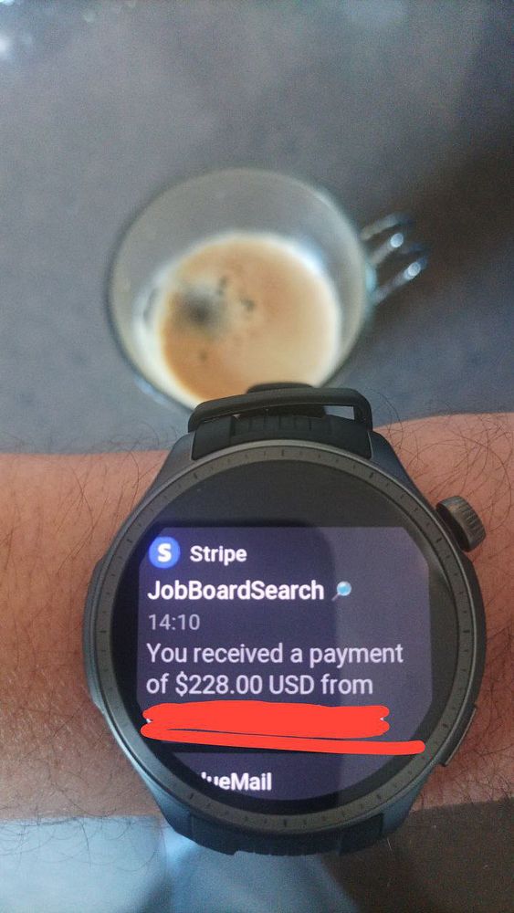 Screenshot of a Stripe notification showing payment details on an Apple Watch.