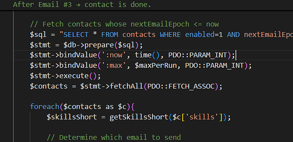 The image displays a code snippet related to a bug fix in a drip campaign.