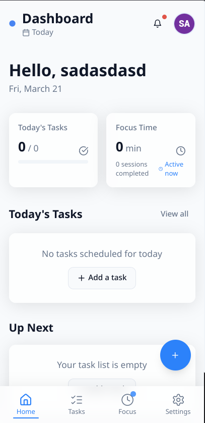 The image displays a dashboard interface of a web app designed for task management.