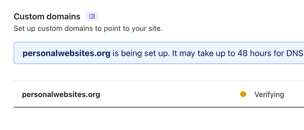 The image displays a user interface for setting up custom domains.