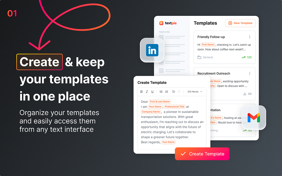 TextPie: Create and Insert Templates