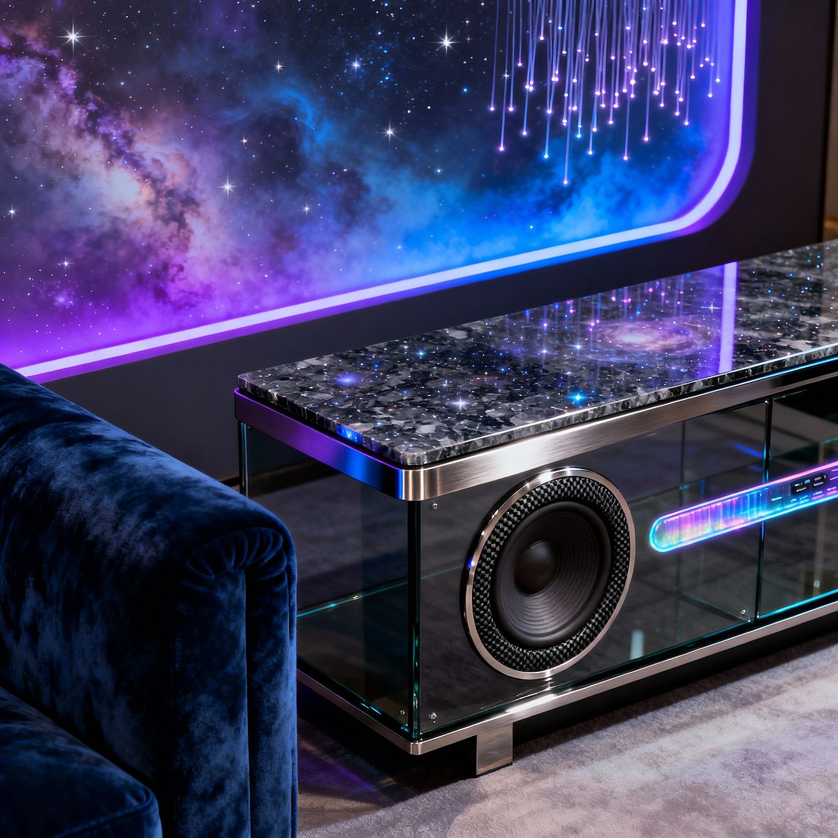 Room AI – Cosmic Chic Media Room with Galaxy Console - Interior Design