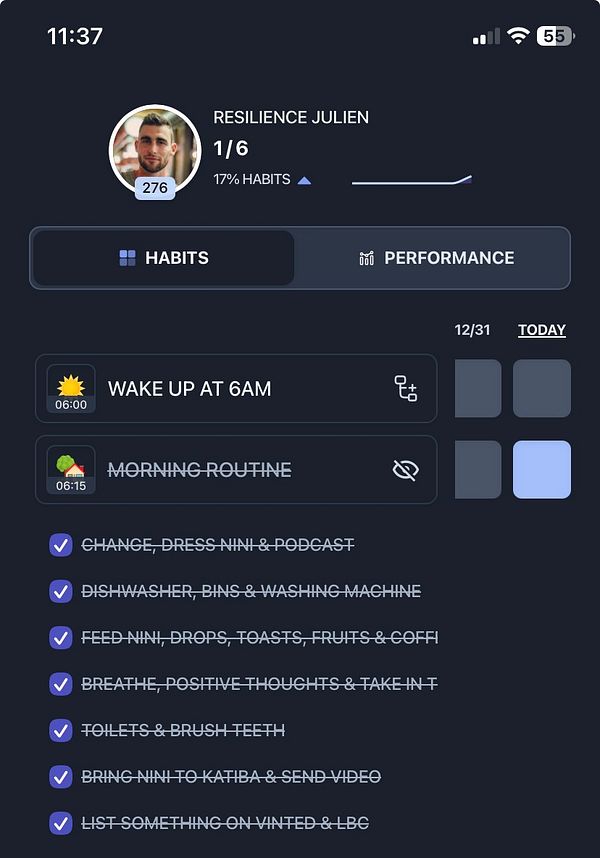 A vibrant morning routine scene featuring breakfast, journaling, and a laptop on a wooden table.