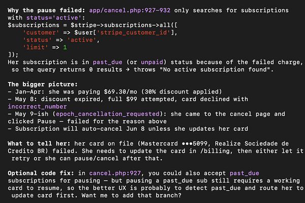 Screenshot of a billing error message on Stripe Billing Portal prompting a user to update their payment method due to a failed card charge.