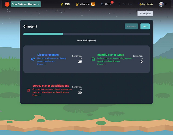 The image displays a mission selection page for a space-themed game or application.