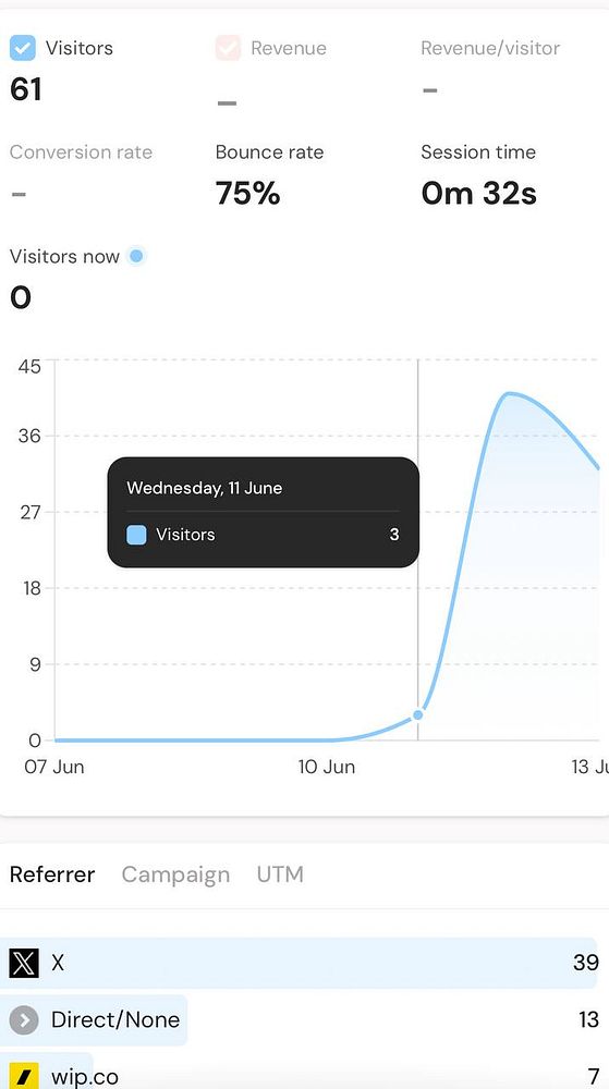 The image displays website visitor analytics over a period of time.