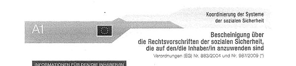 The image displays a certificate related to social security coordination within the EU.