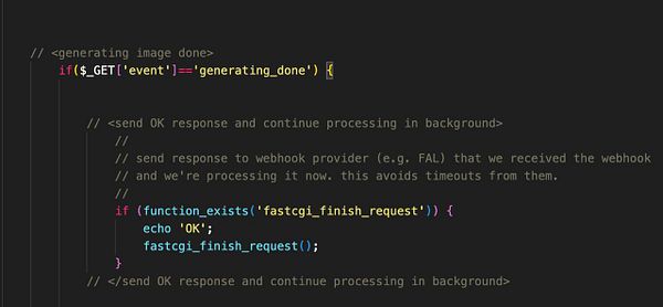 The image displays a code snippet related to handling webhooks in PHP.