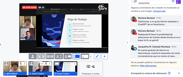 A livestream session focused on building with AI, featuring two presenters and a visual presentation.