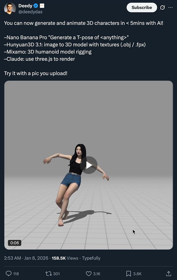 A detailed 3D model of a human male in a T-pose with basic textures and rigging points highlighted.