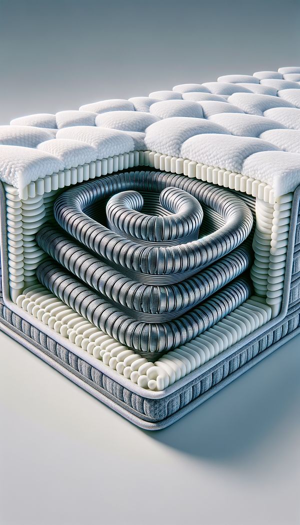 A cross-section of a mattress showing the interconnected s-shaped continuous coils.