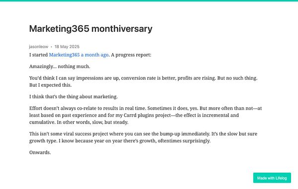 A progress report on the Marketing365 project, reflecting on its first month.