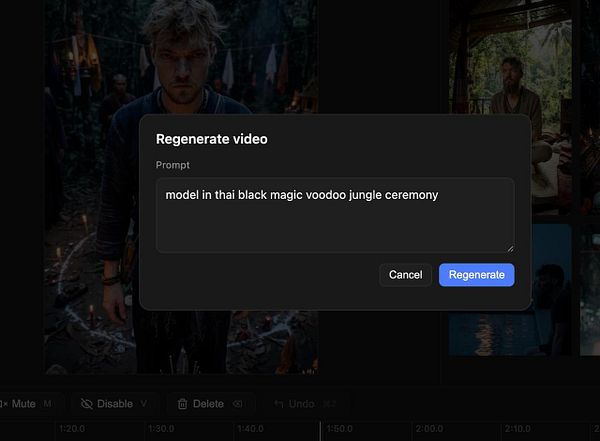 Screenshot of a video editing interface with a timeline, clip thumbnail, playhead, and options panel.