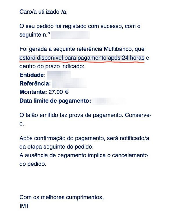 The image is a notification regarding a successful request for a driving license transfer process, detailing payment instructions and conditions.