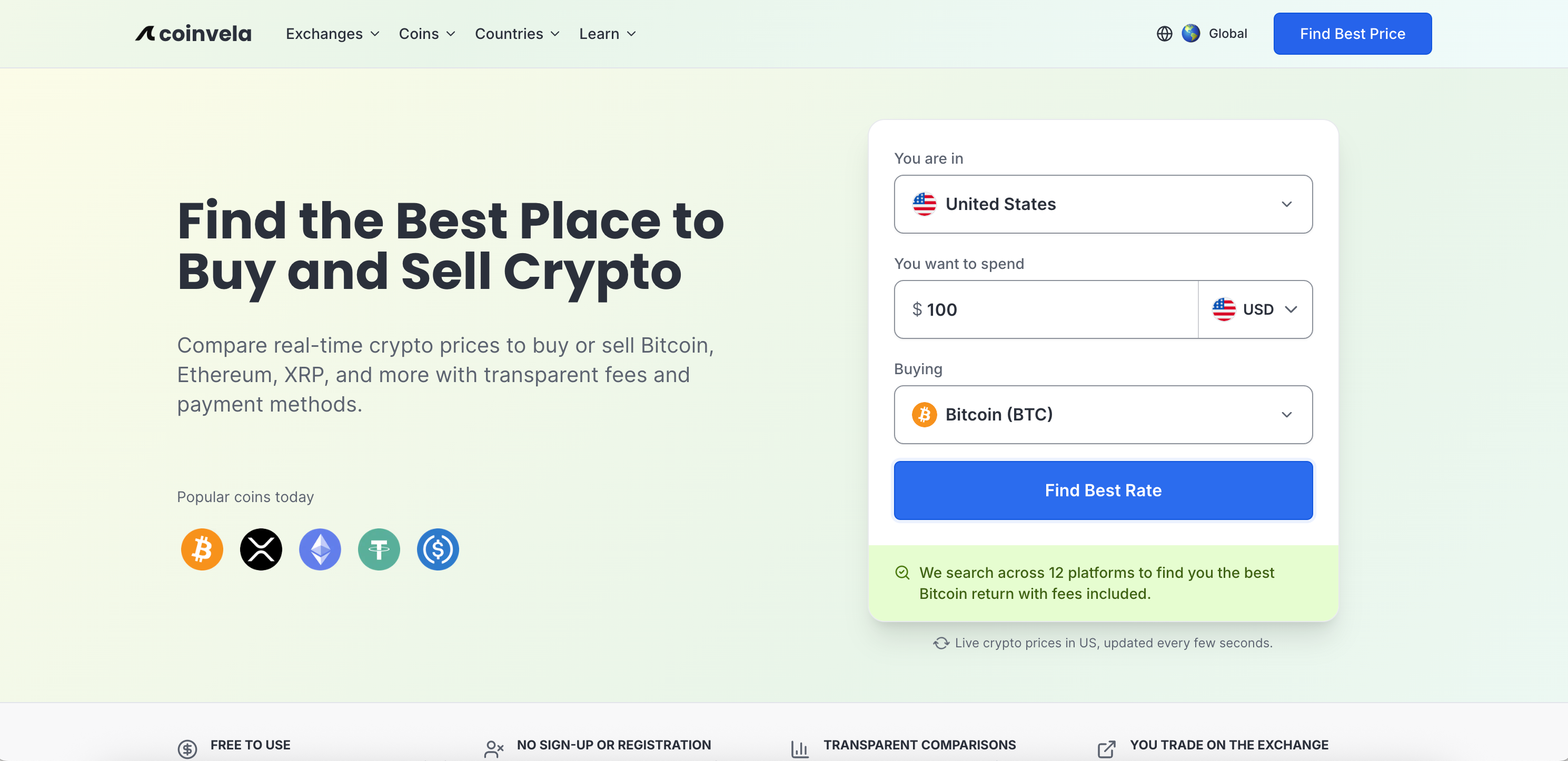 coinvela – Compare live crypto prices and fees to buy or sell