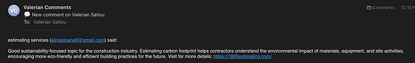 Screenshot of a blog comment section showing a spam comment despite proof-of-work antispam measures.