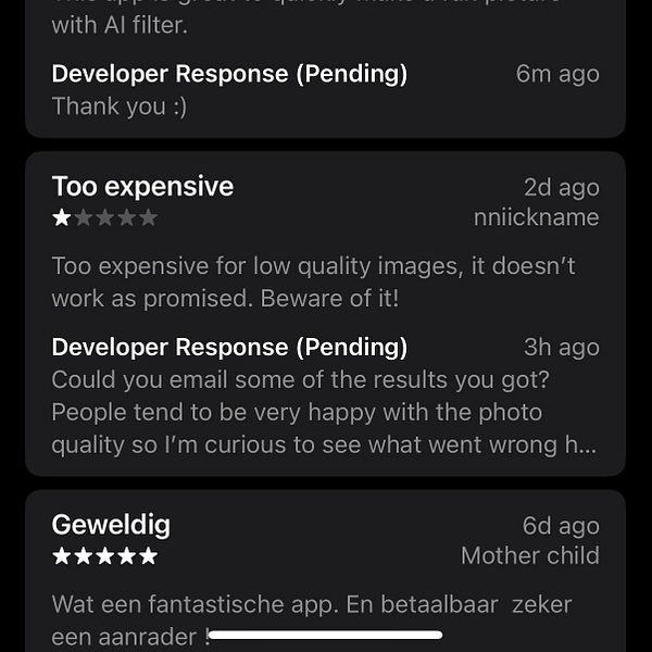 The image displays a series of app reviews, highlighting both negative and positive feedback.