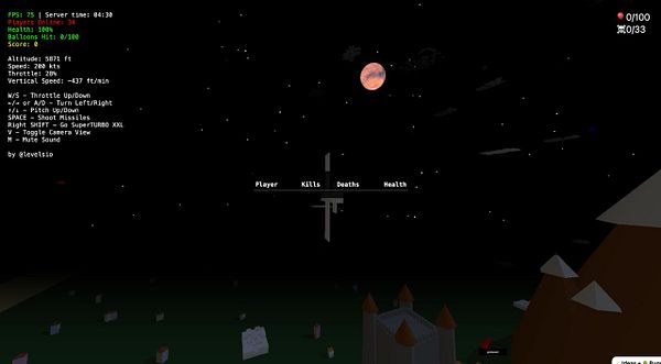 The image displays a gaming interface with flight controls and a scoreboard in a 3D environment.