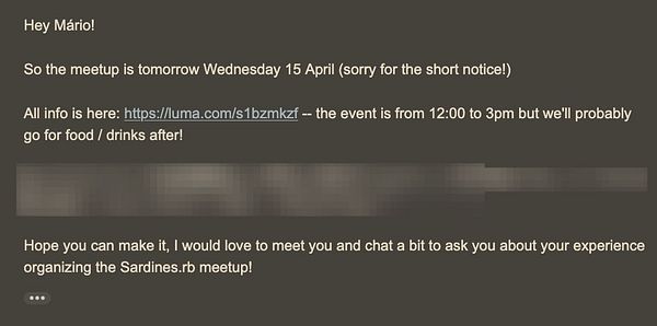 Screenshot of a Reddit conversation where user 'GoncaloHR' replies to 'whitmanpierce' about a Ruby meetup in Lisbon.