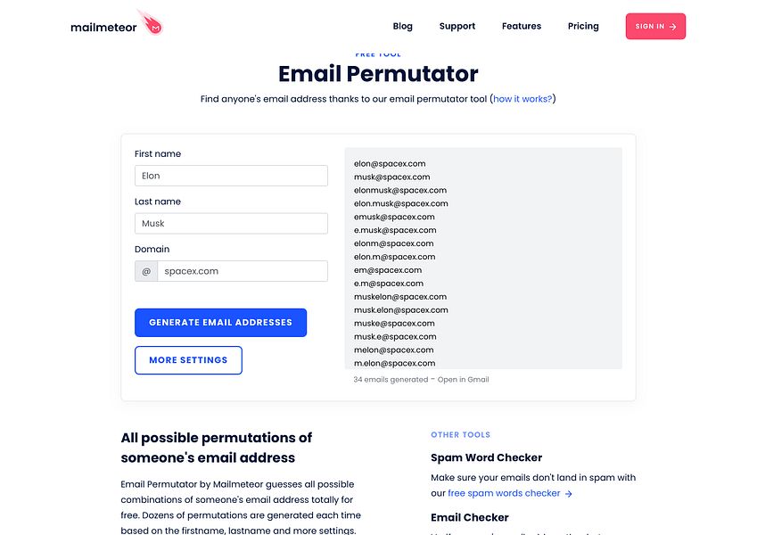 Email Permutator by Mailmeteor