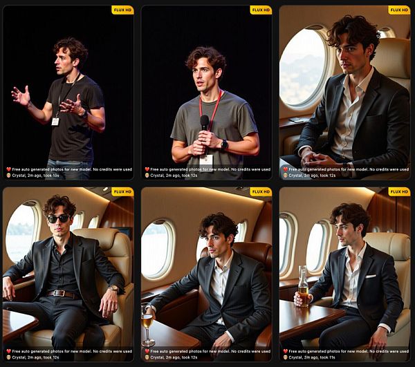 The image features a series of auto-generated photos of a young man in various settings and outfits.