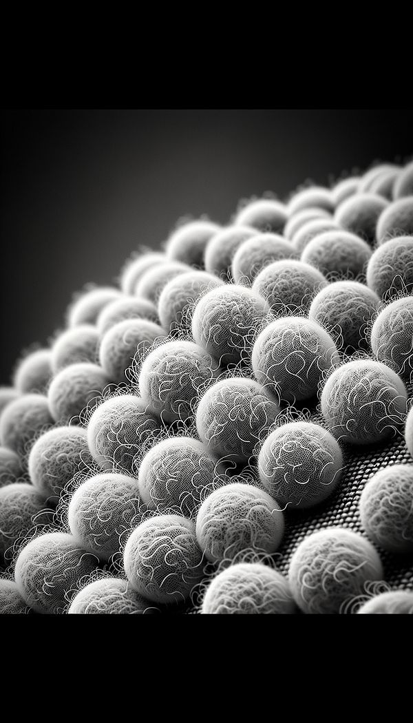 A close-up image of a sofa's fabric showcasing small, fuzzy balls indicative of pilling.