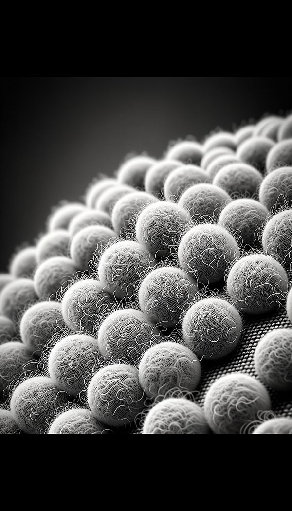 A close-up image of a sofa's fabric showcasing small, fuzzy balls indicative of pilling.
