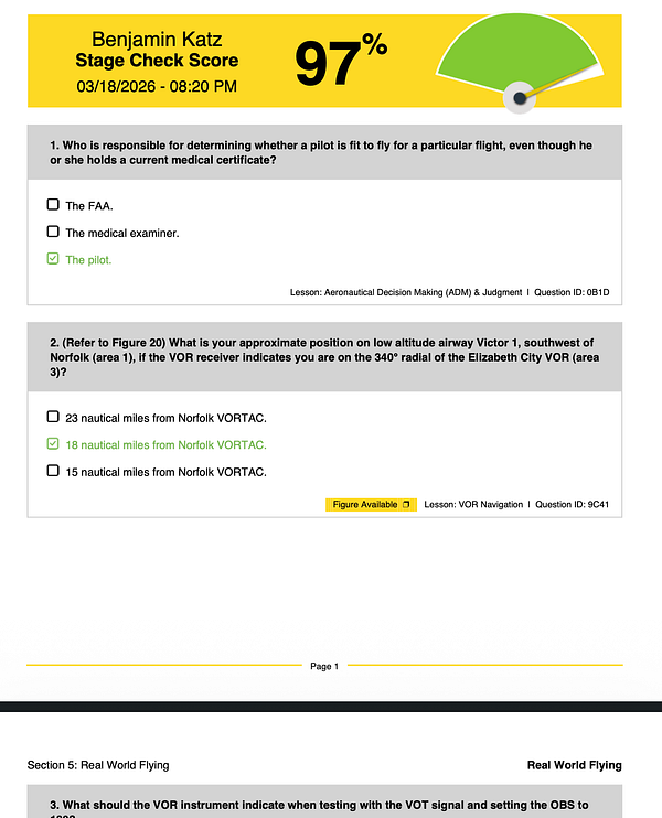 An iPad screen showing a completed practice test with a score of 97%.