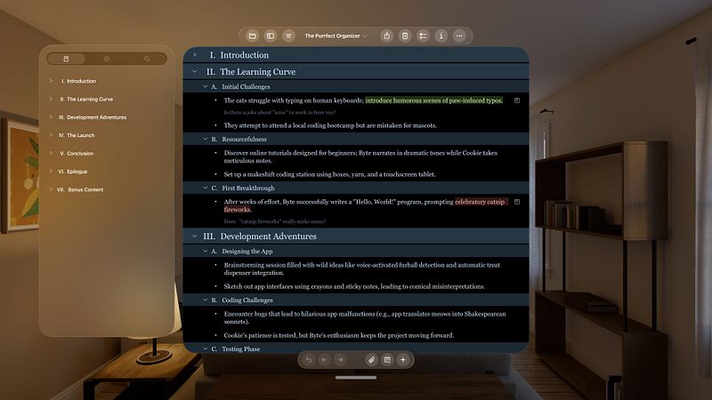 Screenshot of OmniOutliner 6