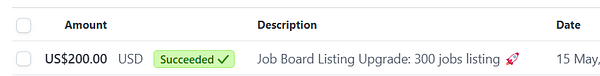 A task management interface displaying a successful job board listing deal.