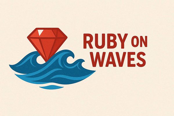 The image features a stylized logo for a Ruby meetup event.