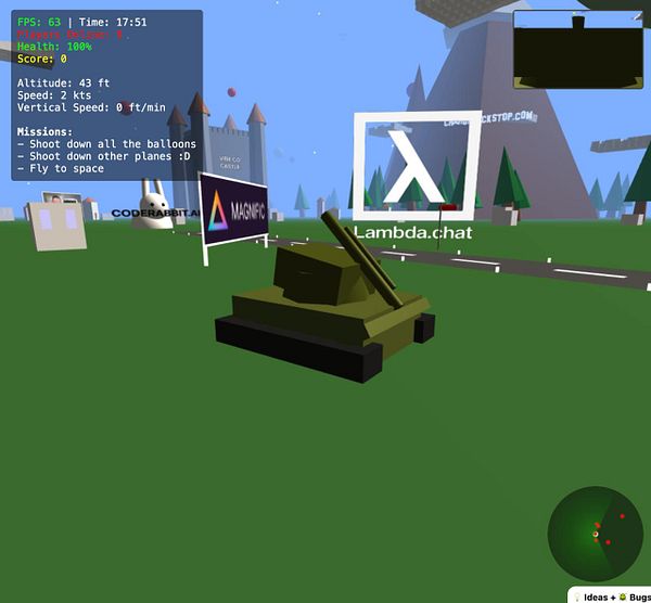 A virtual environment featuring a tank with various UI elements and mission objectives displayed.