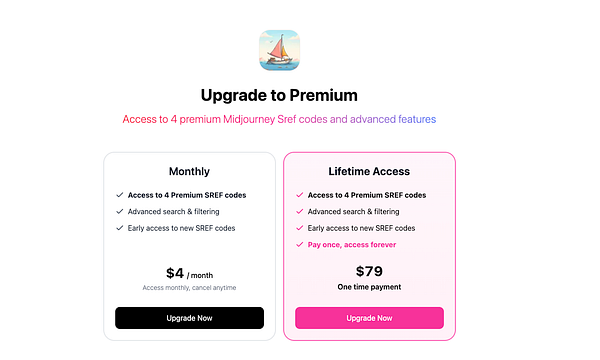 The image presents a pricing plan for upgrading to a premium service with two options: Monthly and Lifetime Access.