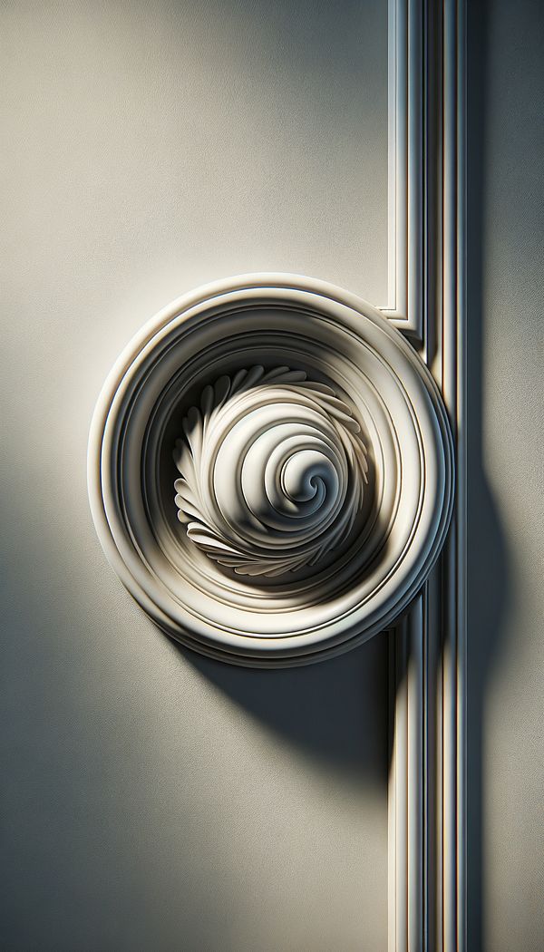 A close-up image of an ovolo molding as part of a window frame, illustrating its quarter-round, convex profile and the soft shadow it casts on the wall below.